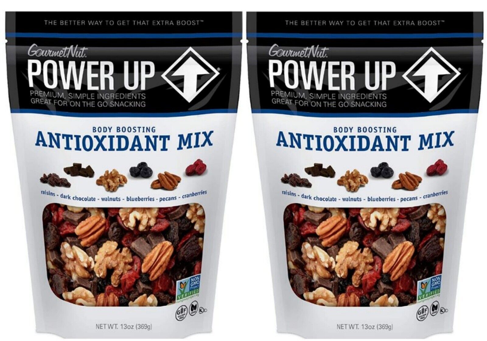2 POWER UP Premium ANTIOXIDANT Trail Mix Dark Chocolate Walnut Pecan Blueberries - $25.97