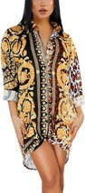 Remelon Women&#39;s Print Button Down Long Shirt Dress / Mini Dress - Size: XL - £15.48 GBP