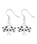 Checkered Flag Drop Earrings, Black and White Checkered Dangle Earrings ... - £11.42 GBP