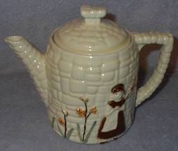 Vintage Porcelier Teapot Tea Pot Cobblestone Girl with Flowers - £31.42 GBP