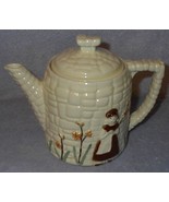 Vintage Porcelier Teapot Tea Pot Cobblestone Girl with Flowers - $39.95