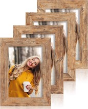 4 Pack 4x6 Rustic Picture Frame Set with High Definition Glass Photo Frame for D - £32.11 GBP