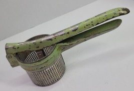 Primitive Old Green Handle Antique VTG 1920&#39;s Steel Potato Ricer Kitchen... - £15.17 GBP