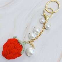 Crochet Strawberry And Pearls Keyring Bag Charm - $19.80