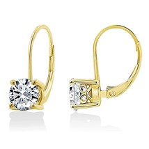 1CT Moissanite Solitaire Drop Dangle Leverback Earrings 14K Gold Plated Silver - £63.73 GBP