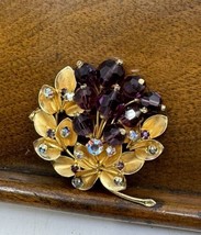 Vintage Brooch Pin Made in Austria w/ AB Crystal Rhinestones Purple Bead... - £19.77 GBP