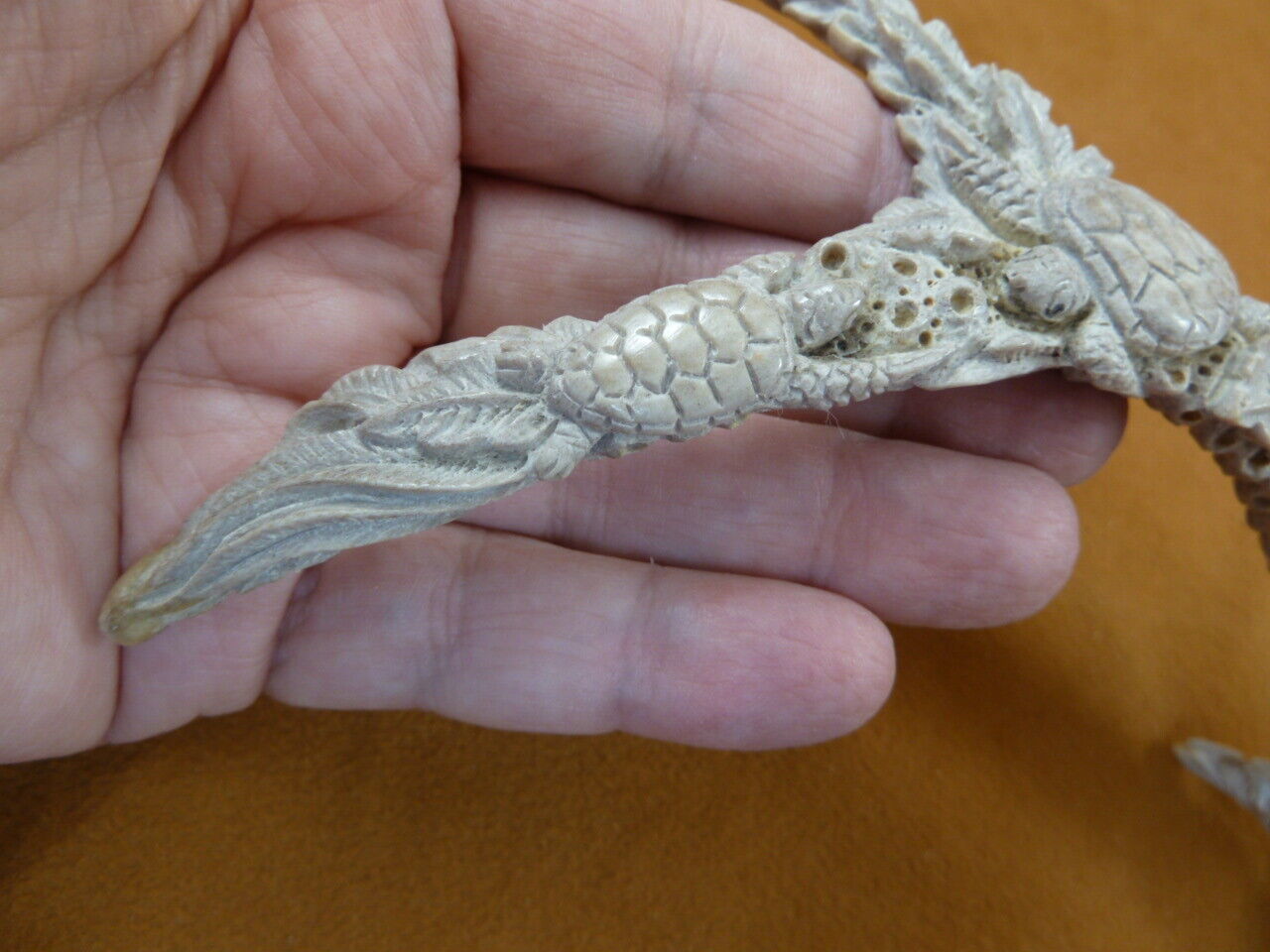 (TURT-SEA-30) Sea turtles + coral of shed ANTLER figurine Bali detailed carving Item image 7