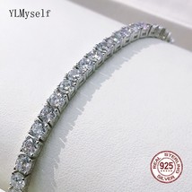 Real 925 Silver Tennis Bracelet Pave Setting 4mm Round Bling Zircon 16/17/18 CM  - £70.79 GBP