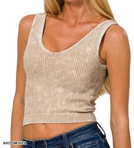 Zenana Washed Ribbed Seamless Bra Padded Tank Top Size L/XL - $20.79