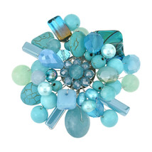 Modern Blue Tones Cluster of Crystals Pearls and Mixed Stones Brooch Pin - £22.72 GBP
