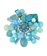 Modern Blue Tones Cluster of Crystals Pearls and Mixed Stones Brooch Pin - £22.42 GBP