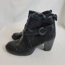 Born Womens 9 40.5 Shola Black Leather Ankle Side Zip Heeled Boot Bootie... - $27.71
