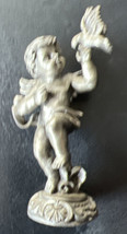 Vintage SUN 6 oz Pewter Angel Cherub w Perched Dove Bird 4&quot; Figurine - £9.64 GBP