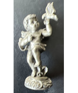 Vintage SUN 6 oz Pewter Angel Cherub w Perched Dove Bird 4&quot; Figurine - £9.79 GBP