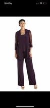 NWT R&amp;M Richards 8764 Plum Formal Pant Suit~3/4 Sleeve Beaded Scoop Neck Size 14 - £66.47 GBP