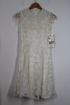 Vtg NOS Jessica McClintock 14 Flower Girl White Lace Prairie Sleeveless Dress - £102.51 GBP