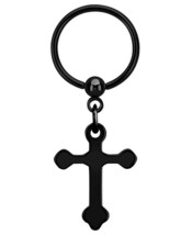 Dangling Budded Cross Black Tone Stainless Steel Captive Beaded Ring Pie... - £7.58 GBP