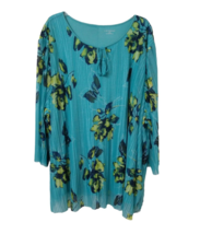 Catherines 5X Blouse Top Size Crinkle Floral Print Layered Aqua Yellow - £23.01 GBP