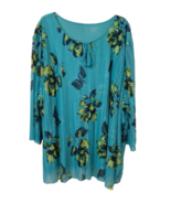 Catherines 5X Blouse Top Size Crinkle Floral Print Layered Aqua Yellow - £23.08 GBP