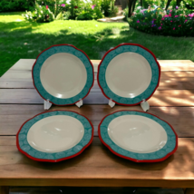 The Pioneer Woman Happiness Scalloped 10.5&quot; Dinner Plates Red Teal Blue Set of 4 - £21.15 GBP