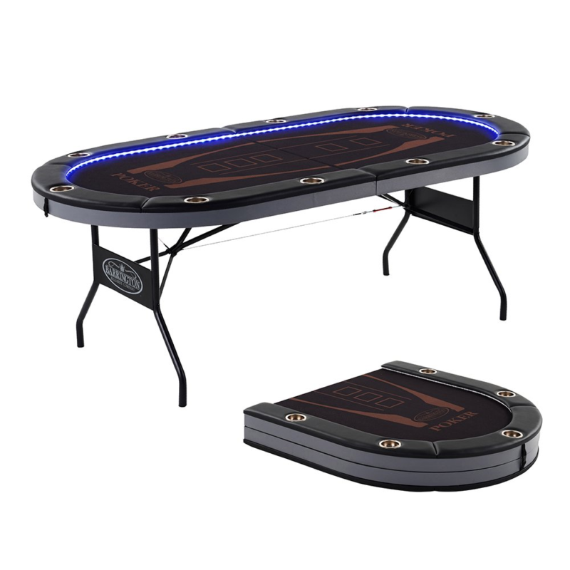 Poker Table 10 Player LED Texas Holdem Game Folding Casino Leg Cup Holde... - $382.44