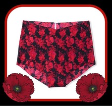 XL  Black Red Floral NO SHOW Edges Victorias Secret High Waist Midi Brief Pantie - £9.90 GBP