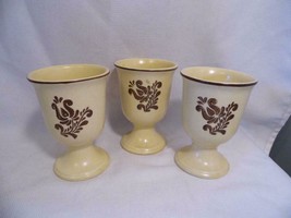 3pc Lot ~ Vintage Pfaltzgraff Tan Brown Pottery Village Pattern Water Goblets - £7.04 GBP