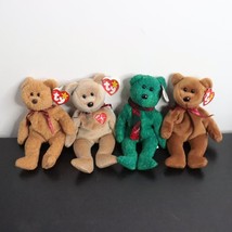 4pc Ty Original Beanie Baby Plush Bears PE &amp; PVC Retired w/ Errors - Curly Teddy - £11.01 GBP