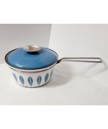 Vtg Cathrineholm Lotus Teal Aqua Blue on White Saucepan w/ Lid Long Hand... - £21.29 GBP