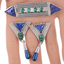 Modernist Sterling Azurite, Malachite, and Sodalite earrings/pin set - £214.15 GBP