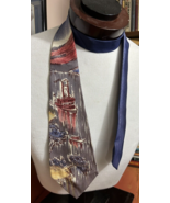 Vintage hand painted necktie 40s/50s steamboat river initials inside pri... - $108.90