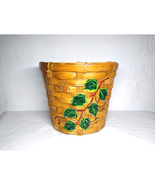 Light/Medium Brown Wicker Woven Band Round Basket w/ Holly Berry Painted... - $16.12 CAD