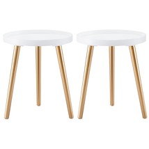 Round Side Table Set Of 2, White Gold Tray Nightstand Sofa Coffee Table ... - $99.99