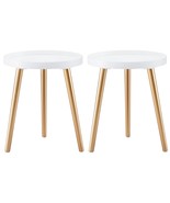 Round Side Table Set Of 2, White Gold Tray Nightstand Sofa Coffee Table ... - £78.63 GBP