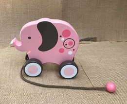 Teleflora Gifts Whimsical Decorative Wood Pink Pull Toy Elephant - £3.95 GBP