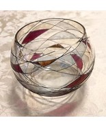 Partylite Purple/Gold Inlaid Glass Trinket Bowl/Candle Holder Made in Ro... - $24.00 CAD