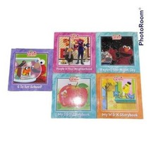 5 HC Books Elmo&#39;s Learning Adventure Sesame Street school story night ne... - $22.41