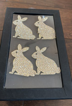 Tahari Home EASTER Bunny Rabbit Rhinestone Goldtone  Napkin Rings Set of 4 - £25.93 GBP