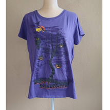 Purple Halloween Glitter Owl Graphic Tee Shirt XL 16-18 - £6.99 GBP