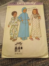 Vtg 1976 Simplicity Pattern 7730 Unisex Nightgown-Robe-PJs Sz 3 Cut&amp;Comp... - $8.10