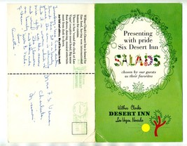 Desert Inn Salads Menu Mailer 1958 Wilbur Clark&#39;s Desert Inn Las Vegas Nevada - £29.51 GBP