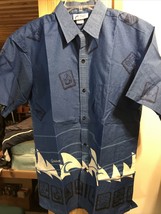Malihini Hawaii Men’s L Blue White Short Sleeve Button Down Hawaiian Shirt - £42.32 GBP