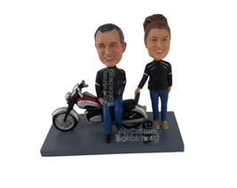 Custom Bobblehead Couple Standing Happily With Their Bike - Motor Vehicles Motor - £128.96 GBP