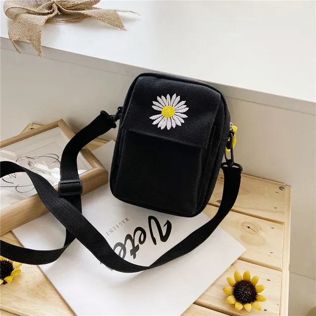 Oulder bag fashion solid color casual handbag outdoor daisy canvas handbag zipper cross thumb200
