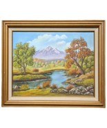 Painting On Canvas River Forest Scene Serene Mountains Snow Capped Brose... - $79.20