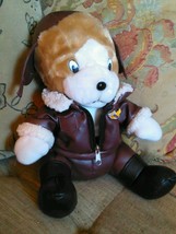 Avaitor Stuffed Animal Dog wearing avaitor Jacket and skullcap Flight Pl... - $24.00