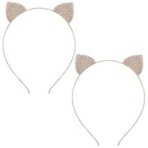2 Pcs Halloween Cat Ears Headband Rhinestone Kitty Hair Hoops Headpiece Women Cr - £17.82 GBP
