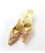 VTG Avon Pink High Heel Slipper Shoes Mules Floral Gold Tone Enamel Pin ... - $12.99
