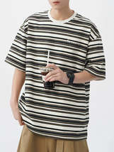 Men&#39;s Striped Round Neck Half Sleeve T-Shirt - $31.49