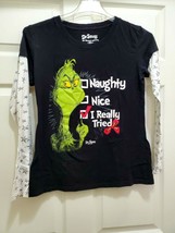 Dr. Seuss The GRINCH Naughty, Nice, I Really Tried Tshirt Unisex Kids XL Black  - £19.59 GBP